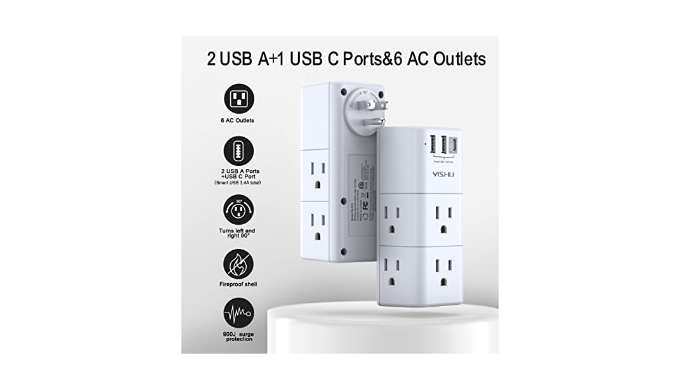 USB Multi Plug Outlet Extender - YISHU Surge Protector with Rotating ...